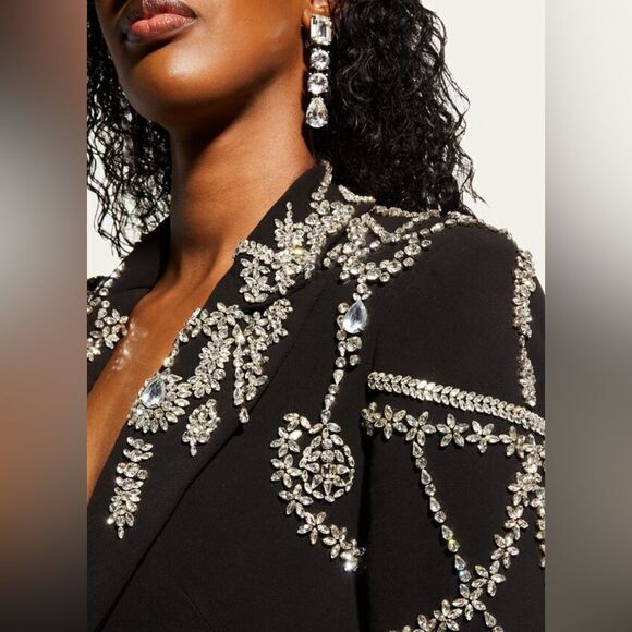 L’AGENCE Clementine Crystal Rhinestone Embellished Peak Lapel Blazer Bla… - Picture 3 of 16